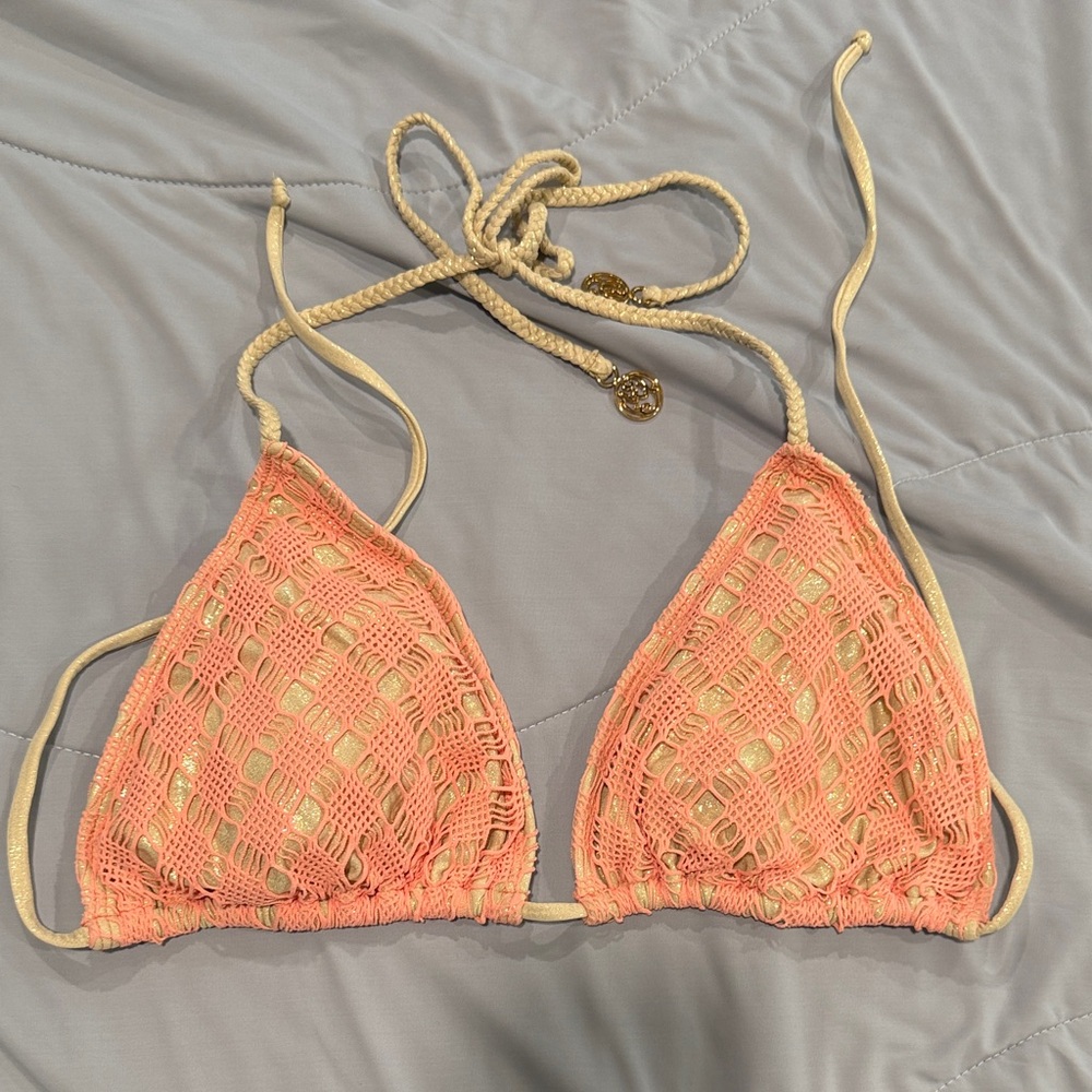 Luli Fama Peach and Gold Bikini Top